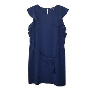 Banana Republic Dress Women Size Small Blue Belted Ruffle Sleeve Keyhole Back